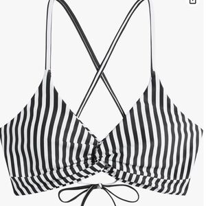 New Womens ZAFUL Bikini Push Up Swimsuit Top Lace Up Padded black white stripe S
